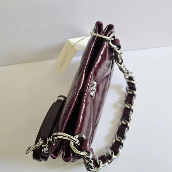 Tory Burch Small Kira Diamond Quilt Distressed Leather Crossbody Bag DarkCarmine - Picture 8 of 8